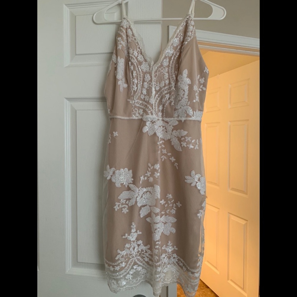 Nude and cream mesh sequins dress